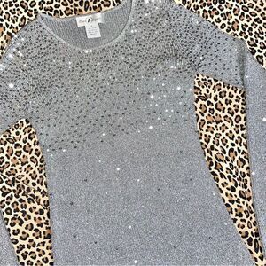 Vintage Sweater Sequin Silver Ribbed Disco Rave Streetwear Maximalist Festive